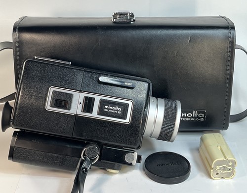 Minolta Autopak 8 D4 Super 8mm Film Camera W/ Leather Carry Case Working