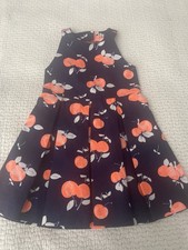 JANIE AND JACK TODDLER GIRLS DRESS SIZE 3 NAVY  ORANGE FRUIT DESIGN