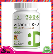 Vitamin K2 MK-7 200mcg 240 Softgels Bone Immune Support, Non-GMO Formula