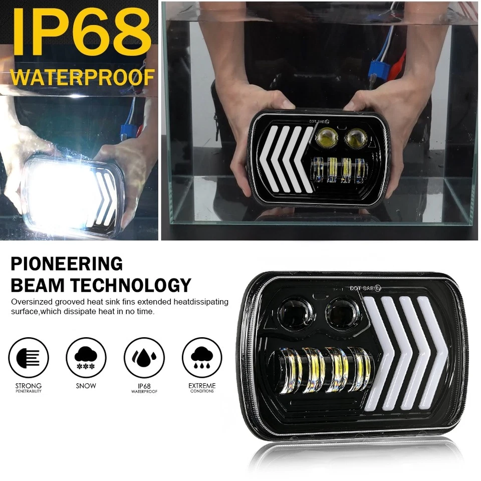 7x6" Headlight DRL Flowing Turn Signal For Freightliner MT35 MT45 MT55 Step Van - Image 2 of 4