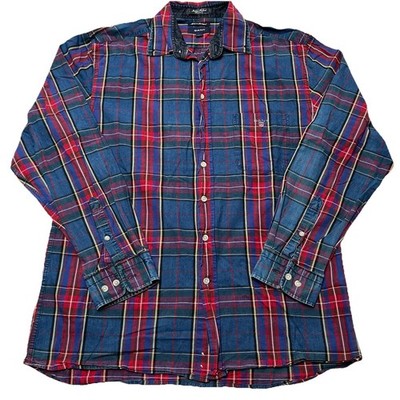 Gant Hemd Herren Kariert Blau Rot Gr. L Indigo Oxford #H2-27 