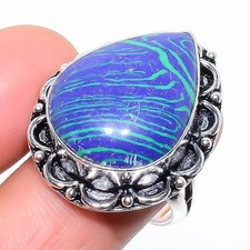 Azurite Malachite Gemstone 925 Sterling Silver Ring Size 9 i987