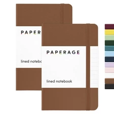 PAPERAGE Lined Pocket Journal Notebook, 2 Pack, (Cognac), 160 Pages, Small No...