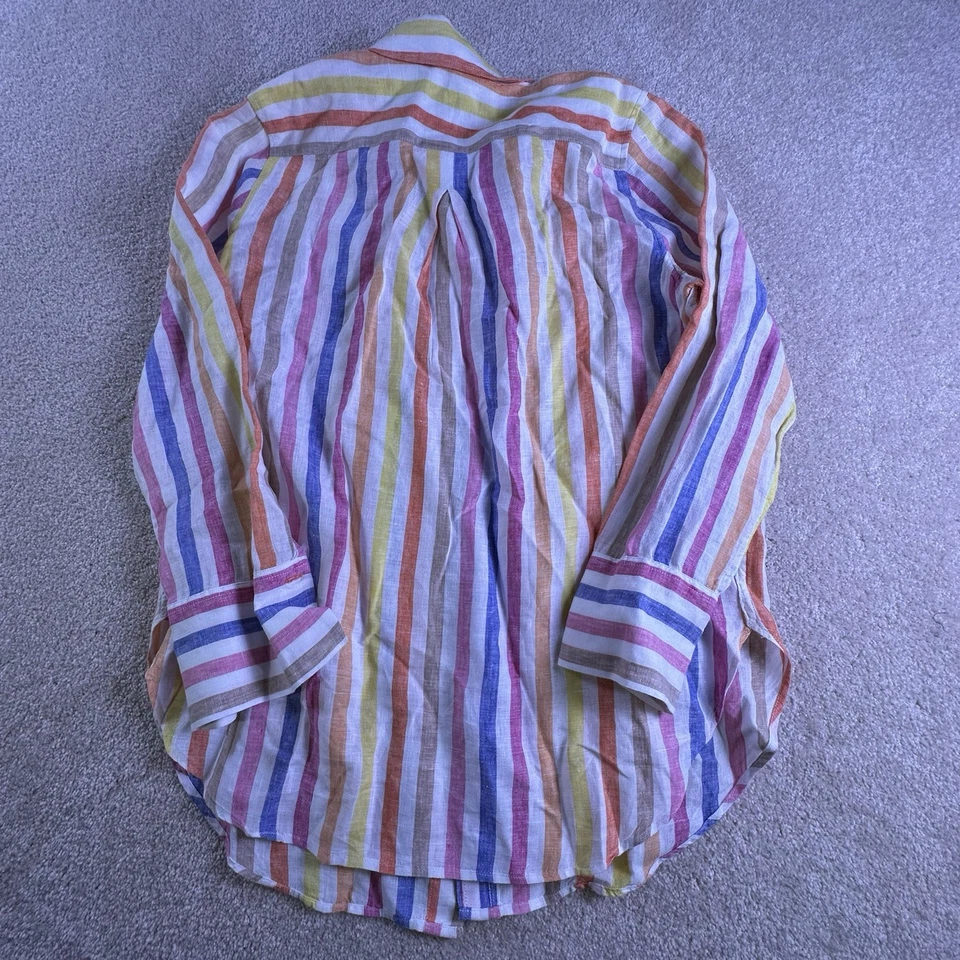 Camisa Talbots Mujer M Abotonada 100% Lino Arco Iris Rayas Preppy Happy Foto 2 de 4