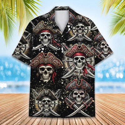 Pirate Skull Hawaiian Shirt Mens Womens Youth Beach Aloha Summer
