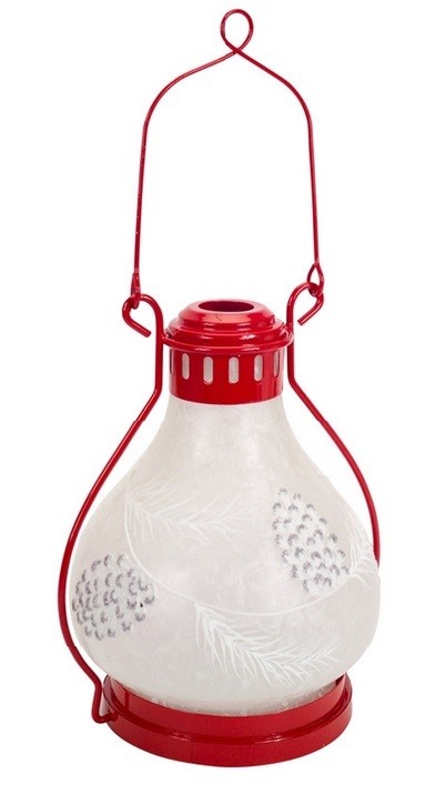 Melrose 17" Red and Frosted White B/O LED Christmas Lantern with Timer