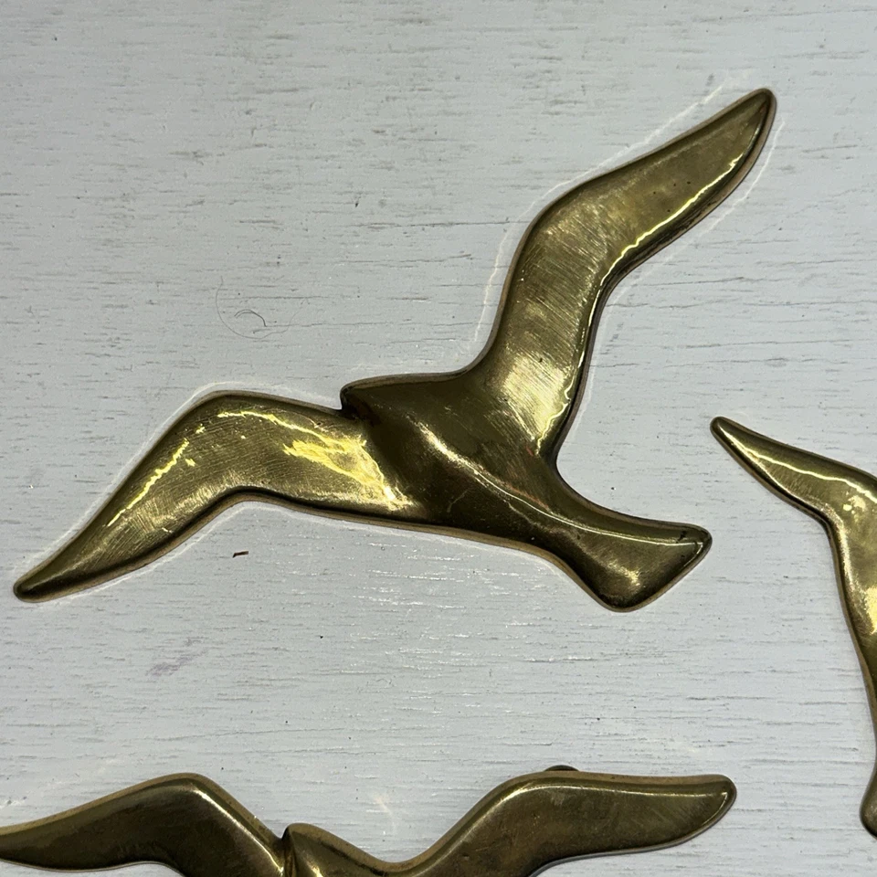 Juego De Colección De 3 Pájaros Voladores Gaviotas Latón Colgante MCM Decoración De Pared Foto 4 de 4