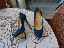 Charlotte Olympia Turquoise Blue Suede Dolly ...
