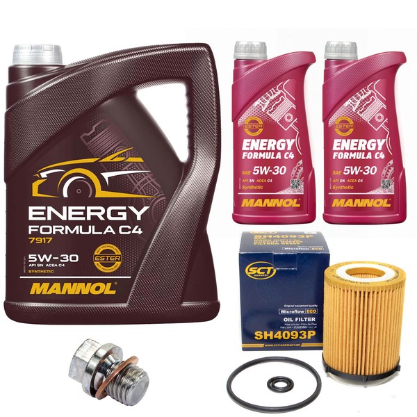 MotoröL Set Mannol 5W30 7 Liter + ÖLfilter + Schraube FüR Mercedes C-Klasse W204-image