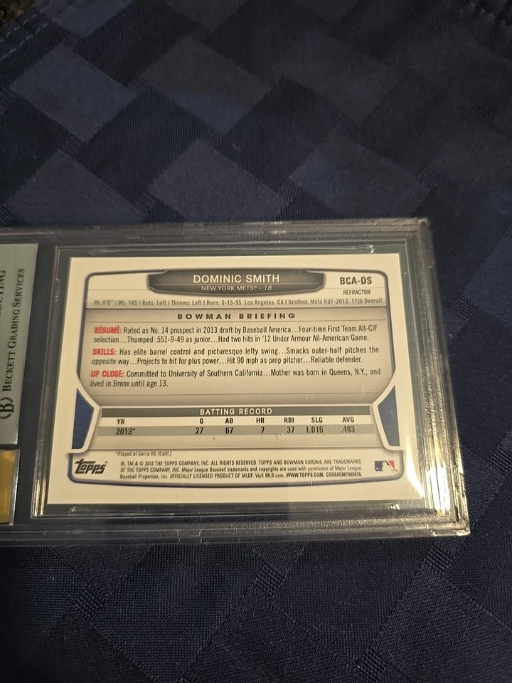 Bowman Chrome Draft Dominic Smith 2013 refractor automático novato BGS 9/10 METS Foto 4 de 4