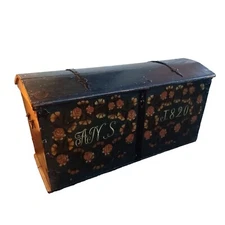 19th Century Original Hand Painted Swedish Dome Top Oak Trunk dated 1820