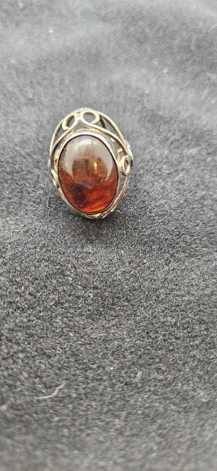 Anillo vintage ámbar y plata de ley Foto 3 de 4