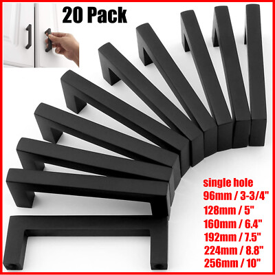 #ad 20 Pack Solid Square Bar Cabinet Handle Matte Black Cupboard Pulls for Kitchen $31.99