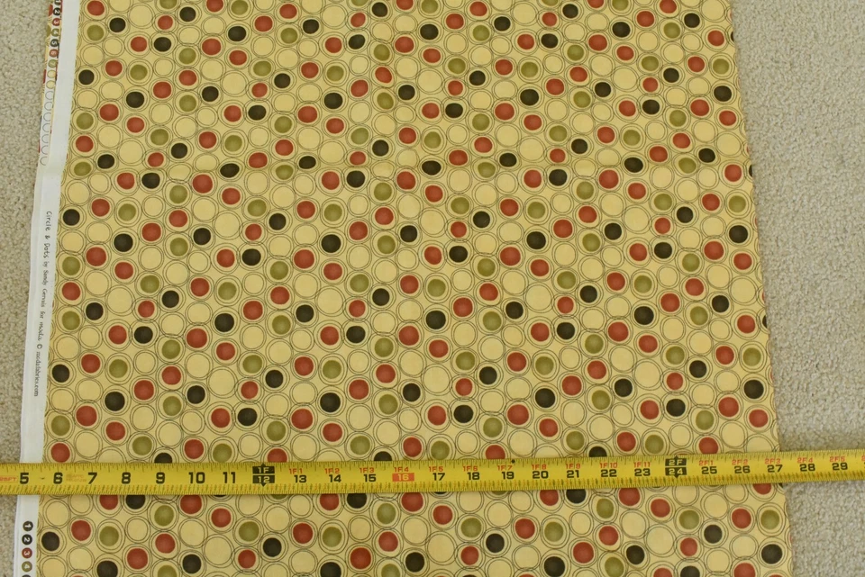 By 1/2 Yd, Rust Olive & Gray Circles on Yellow, Moda, Gervais/Circle & Dots,V416 - Image 3 of 4
