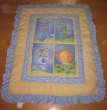 Carters Blue Yellow Stars Giraffe Lion Dog Elephant Baby Crib Quilt Blanket