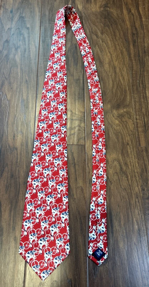 Corbata Preppy roja hecha a mano vintage Polo Ralph Lauren ciclista 100 % seda Foto 3 de 4