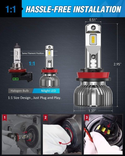 Nilight H11/H9/H8 LED Headlight Bulbs H11 Low Beam Headlight Bulb 6500k H11 LED - 第 6/6 張圖片