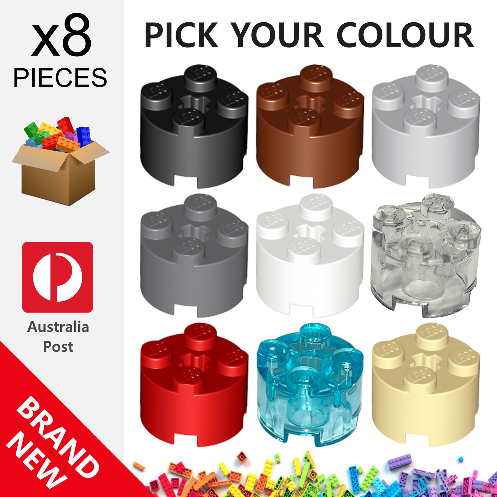 8x Genuine LEGO™ - Round 2 x 2 with Axle Shaft Bricks - 3941 6116 6143 39223 2