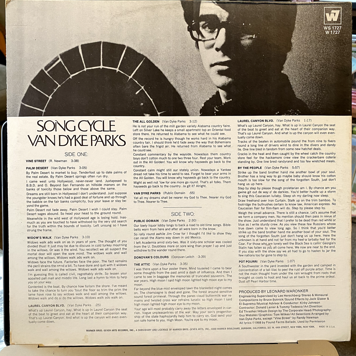 VAN DYKE PARKS Song Cycle *SIGNED* Warner Bros-7Arts NM Vinyl LP