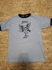 Vintage 80's Last Act Of Defiance PR-24 Ringer T-shirt Anvil Brand Made In USA