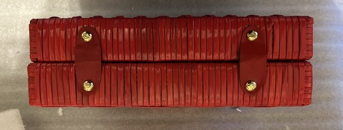 1960'S LESCO LONA Red Plastic Woven Wicker 12" Bag Iridescent Plastic Handles - Picture 6 of 9