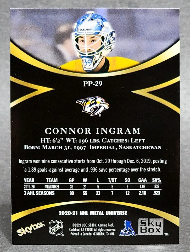 2020-21 Skybox Metal Universe Premium Prospects #PP-29 Connor Ingram - Image 2 of 2