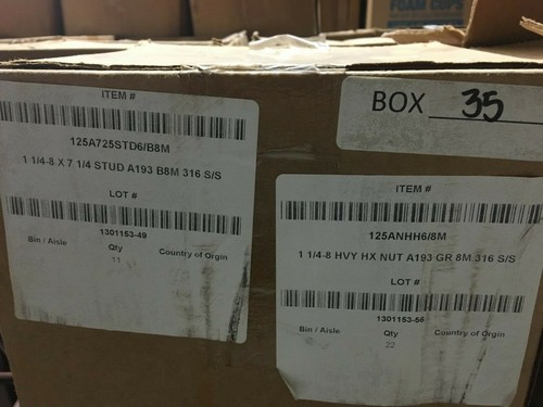 Threaded Stainless Steel Stud Bolt W/ Two Heavy Hex Nuts 1-1/4" X 7-1/4” B8M - Picture 3 of 7