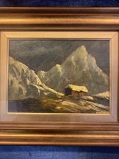 Dipinto Olio Su Tela Paesaggio Invernale