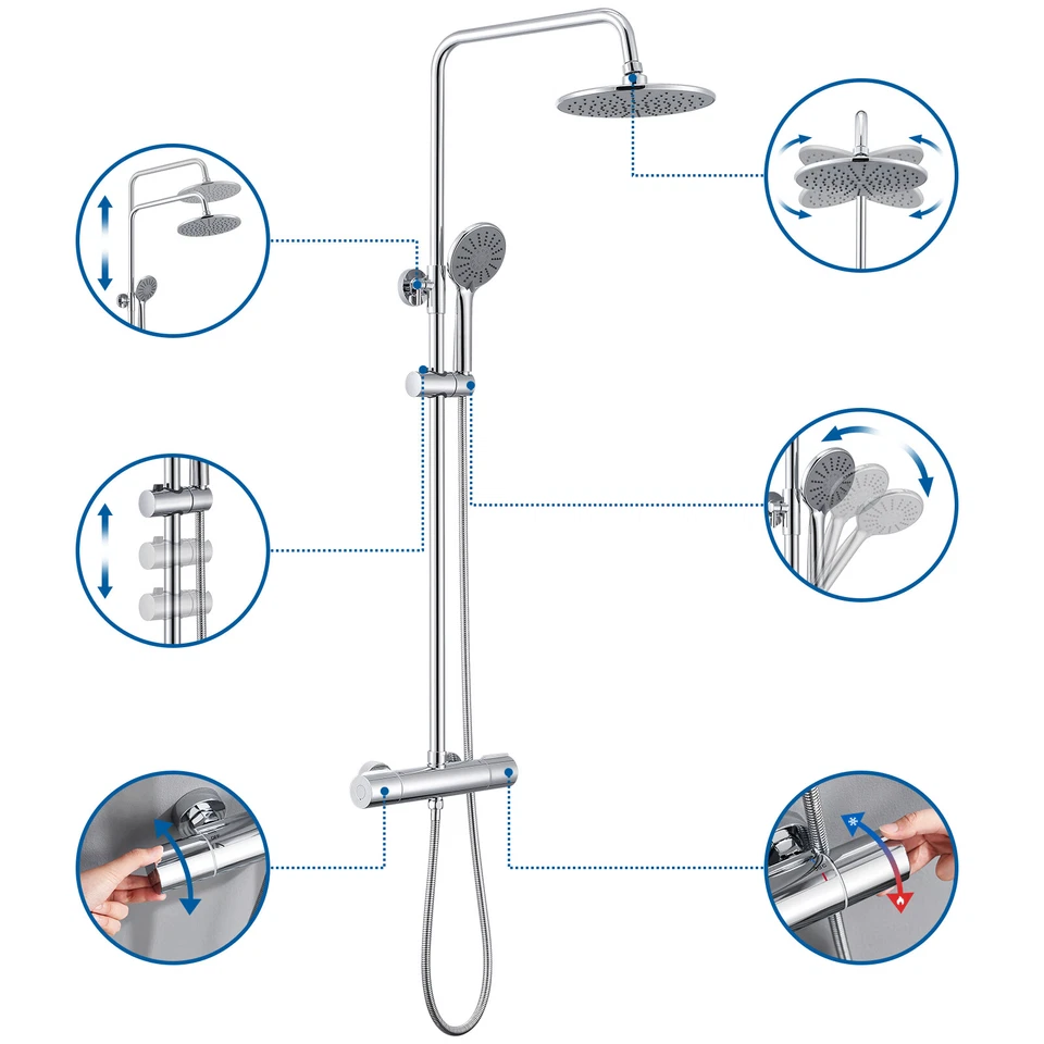 Regendusche mit Thermostat Duscharmatur Duschsystem Duschset Handbrause Dusche - Bild 2 von 4