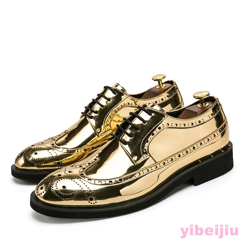 Patent Leather Gold Wingtip Dress Shoes for Men for sale | eBay