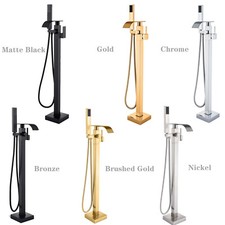 Floor Mounted Freestanding Bathtub Faucet Waterfall Tub Filler with Hand Shower