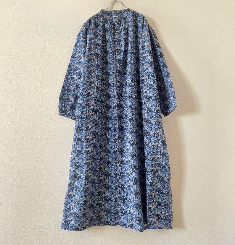 ICHI / ICHI Antiquites Cotton Linen Flower print Long Dress Blue 