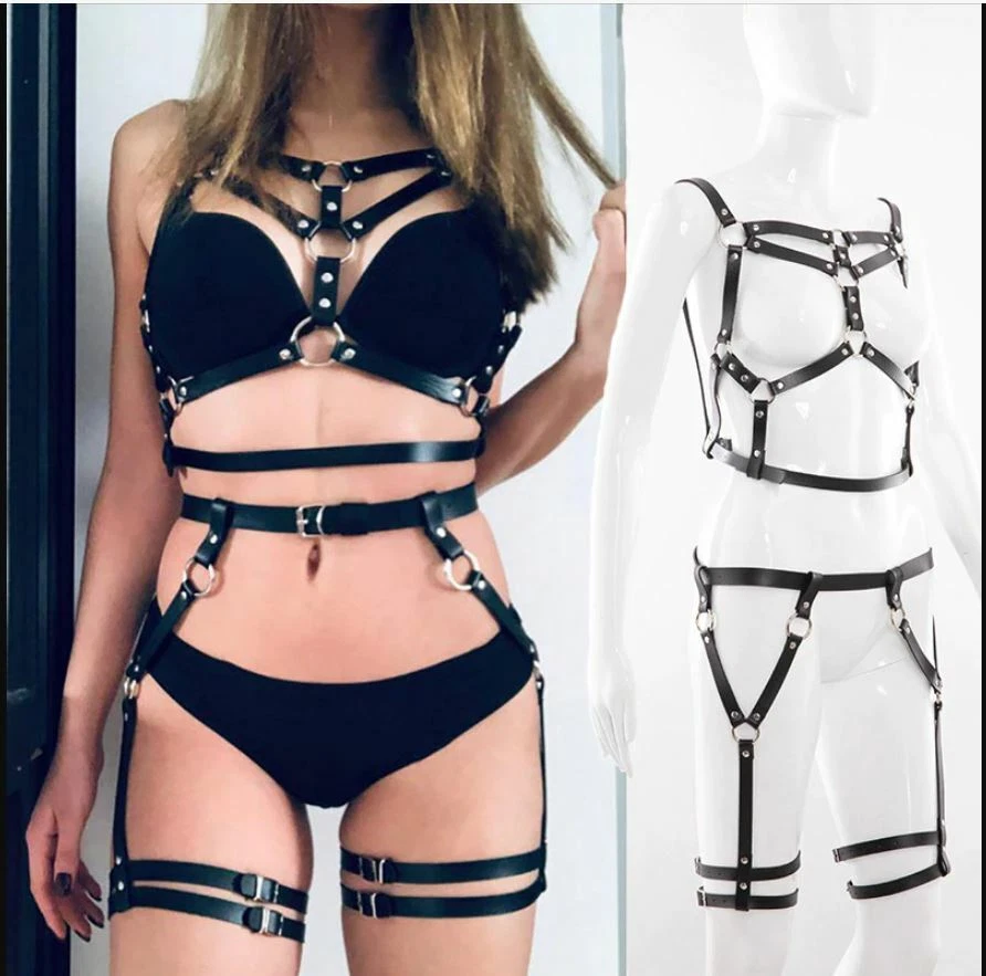 BDSM Bondage Rope Leather Harness Women Garter Outfit Bra Leg