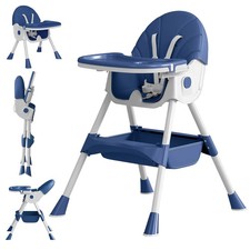 5 In 1 Baby High Chair Foldable Travel Feeding Seat Adjustable Navy Blue Tray
