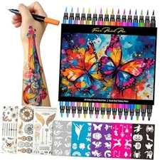 Temporary Tattoo Markers for Skin, 16 Colors Dual-Tip Tattoo 16Pcs(Dual-Ended)