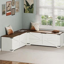 L-Shaped Storage Bench with Storage Wooden Storage Chest for Living Room Bedroom