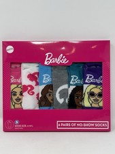 Mattel Barbie 6 Pairs Girls No Show Socks Small Shoe Size 6-10.5 Ages 2-6 Years