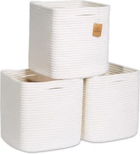 NaturalCozy Storage Cubes 11 Inch Cotton Rope Woven Baskets for Off White 
