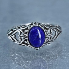 Size 7, southwestern Sterling 925 silver handmade band ring oval lapis lazuli