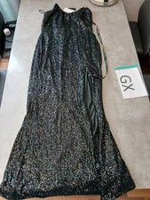 club l Adalee Black Sequin Strapless Maxi Dress