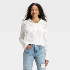 Women's Openwork Button-Front Cardigan - Universal Thread White M