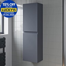 1200mm Grey Gloss Tall Bathroom Wall Hung Storage Cabinet Cupboard Soft Close