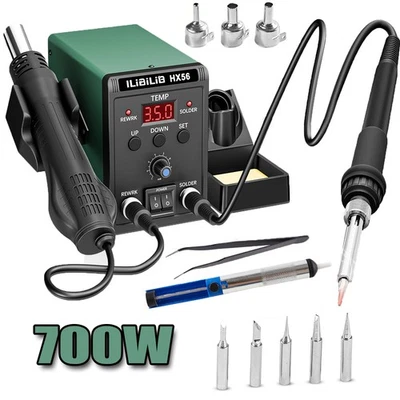 ILIBILIB 700W Soldering Station Hot Air Gun Desoldering Rework Station Soldering Iron Kit