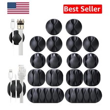 16PCS Self-Adhesive Cable Clips - Sleek Black Cord Organizer for Home/Office