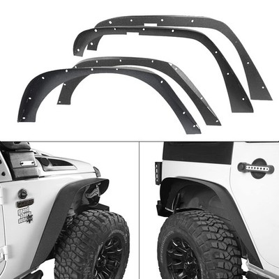 4Pcs Steel Front & Rear Flat Style Fender Flares Kit for 07-18 Jeep Wrangler JK