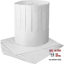 Chef Hat Set 9 Inch Disposable Paper Chef Tall Hats Adjustable for 12 White