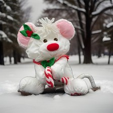 1987 Puffalump White Christmas Mouse Fisher Price Candy Cane Pink Ears Vtg EUC