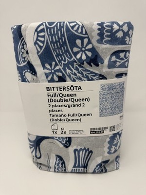 IKEA BITTERSOTA Duvet Cover & 2 Pillowcases Full/Queen Light Gray/Blue Bird-NEW