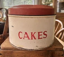 RARE Antique Vintage RED & CREAM Metal CAKE CAKES  Tin~TALA~ENGLAND~HINGED~