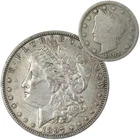 1897 O Morgan Dollar VF Very Fine 90% Silver with 1907 Liberty Nickel G Good